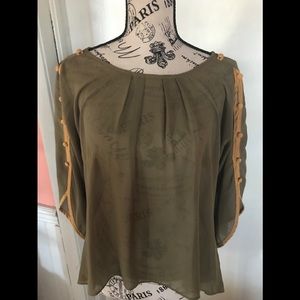 Sheer olive and gold blouse